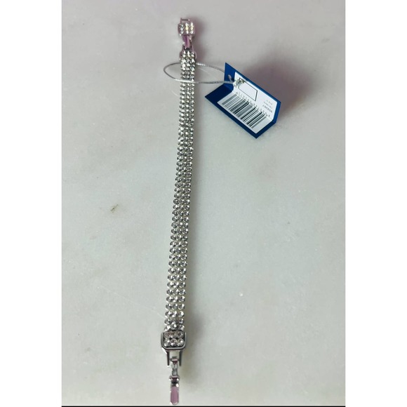 NWT Swarovski clim signed clear crystal 3 row mesh bracelet with tag - Picture 8 of 10